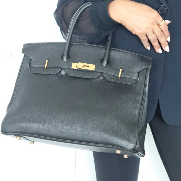 HERMES Birkin 35 Black Handbag Noir Togo‎ with Gold Hardware A Square Engraved - Picture 3 of 16